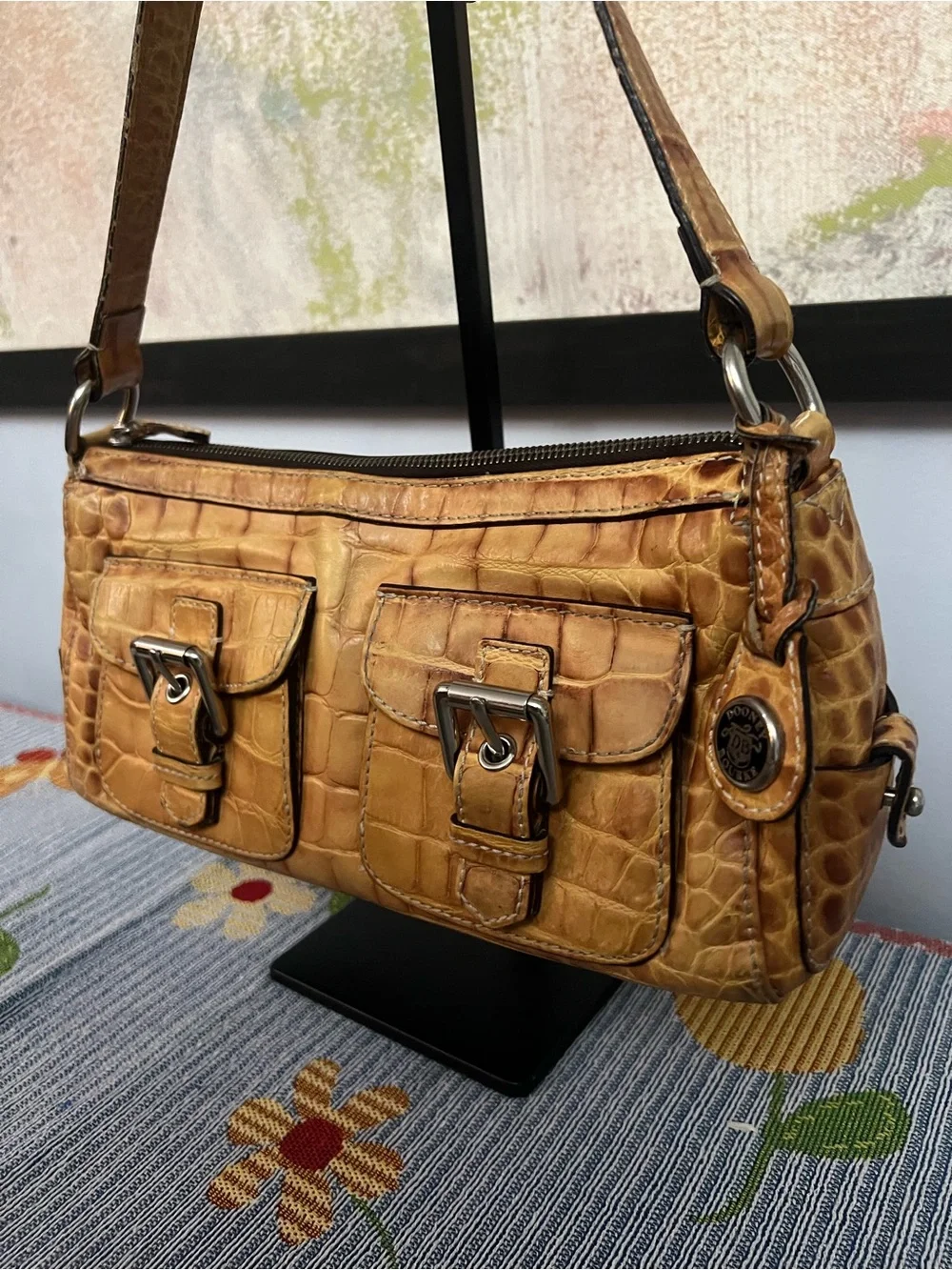 Dooney & Bourke RARE Croc-Embossed Shoulder Bag in Tan